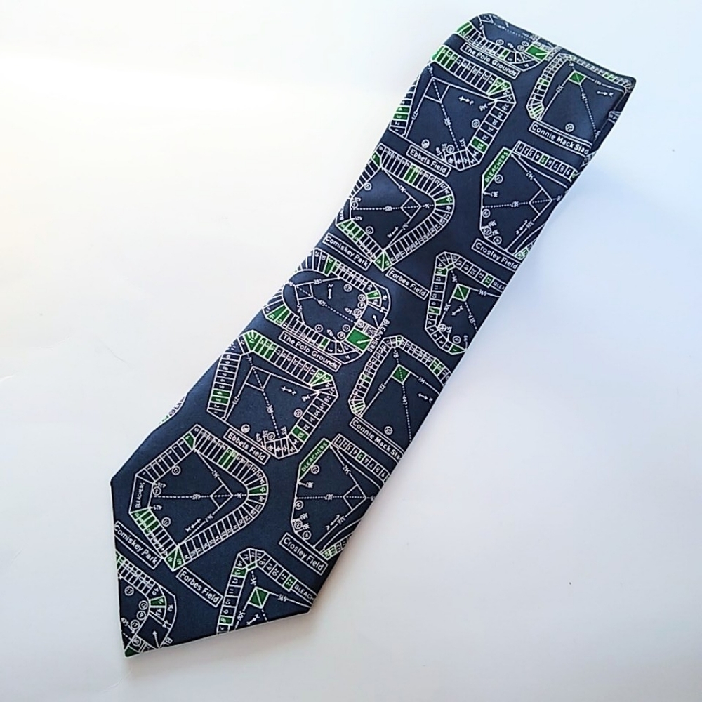 Josh Bach Demolished Baseball Fields Blue 100% Silk Tie USA Baseball Fanwear